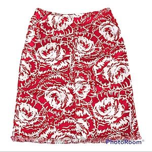 Sandra King Red and White Floral Medi Skirt Size 8.